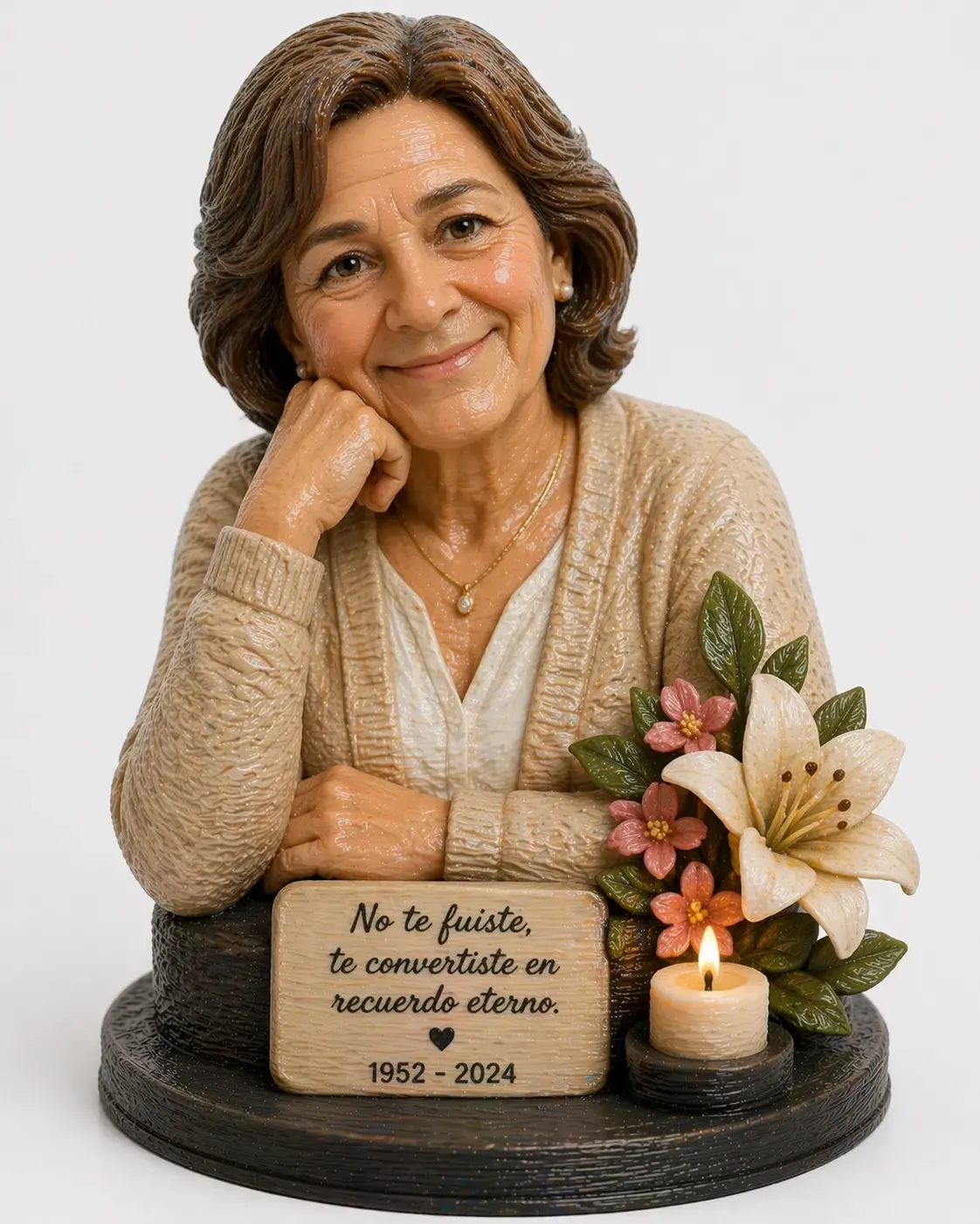 Figura memorial en 3D — homenaje a persona fallecida